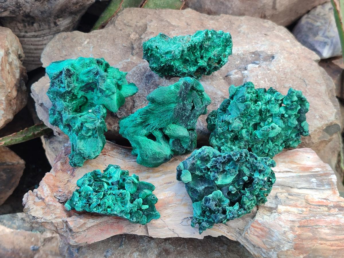 Natural Silky Malachite Specimens x 6 From Kasompe, Congo - Toprock Gemstones and Minerals 