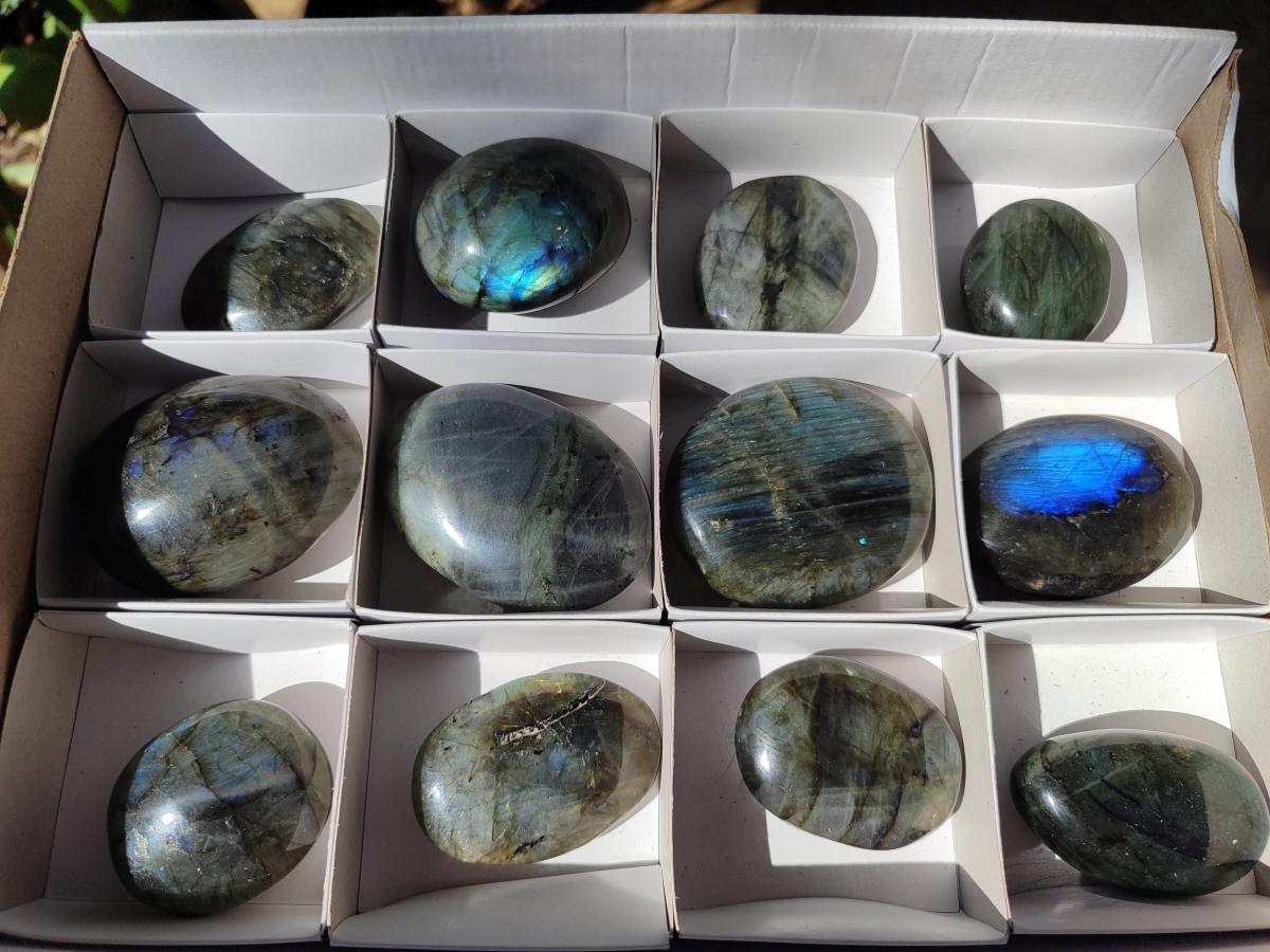 Polished Labradorite Palm Stones x 12 From Madagascar - Toprock Gemstones and Minerals 