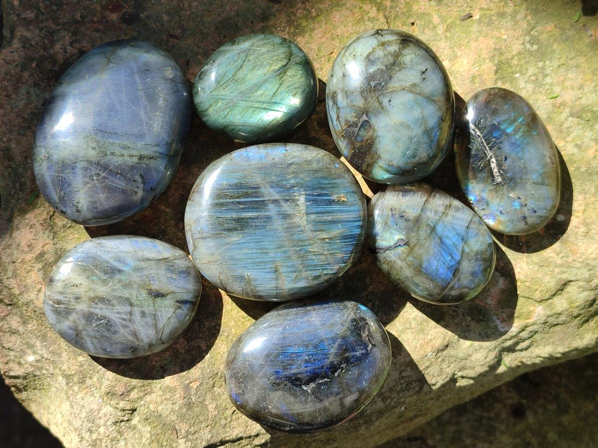 Polished Labradorite Palm Stones x 12 From Madagascar - Toprock Gemstones and Minerals 