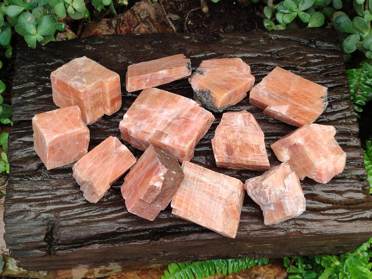 Natural Rhombohedral Sunset Orange Calcite Specimens x 12 From Spitzkop, Namibia - Toprock Gemstones and Minerals 