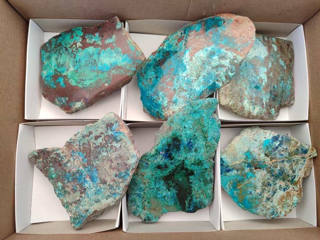 Polished One Side Shattuckite Slices x 6 From Kaokoveld, Namibia - Toprock Gemstones and Minerals 