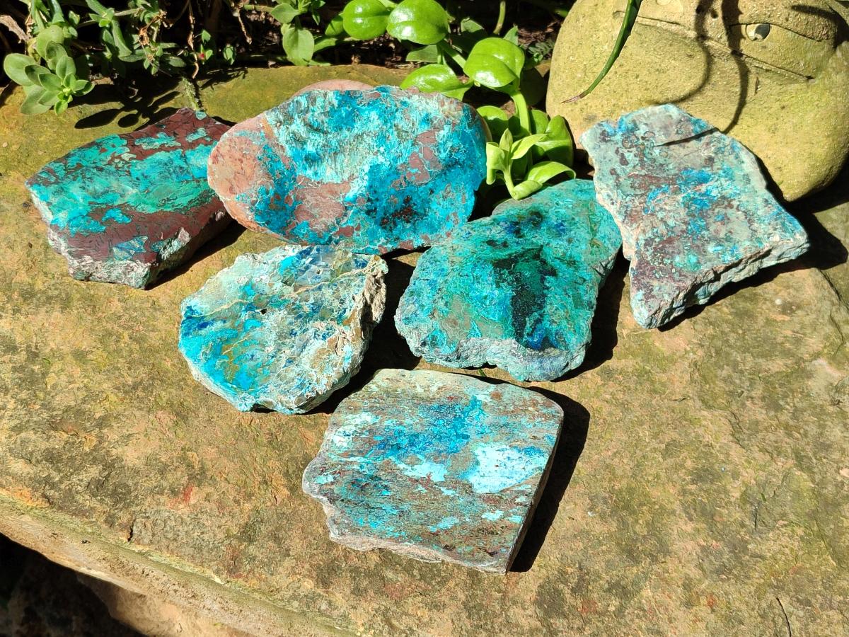 Polished One Side Shattuckite Slices x 6 From Kaokoveld, Namibia - Toprock Gemstones and Minerals 