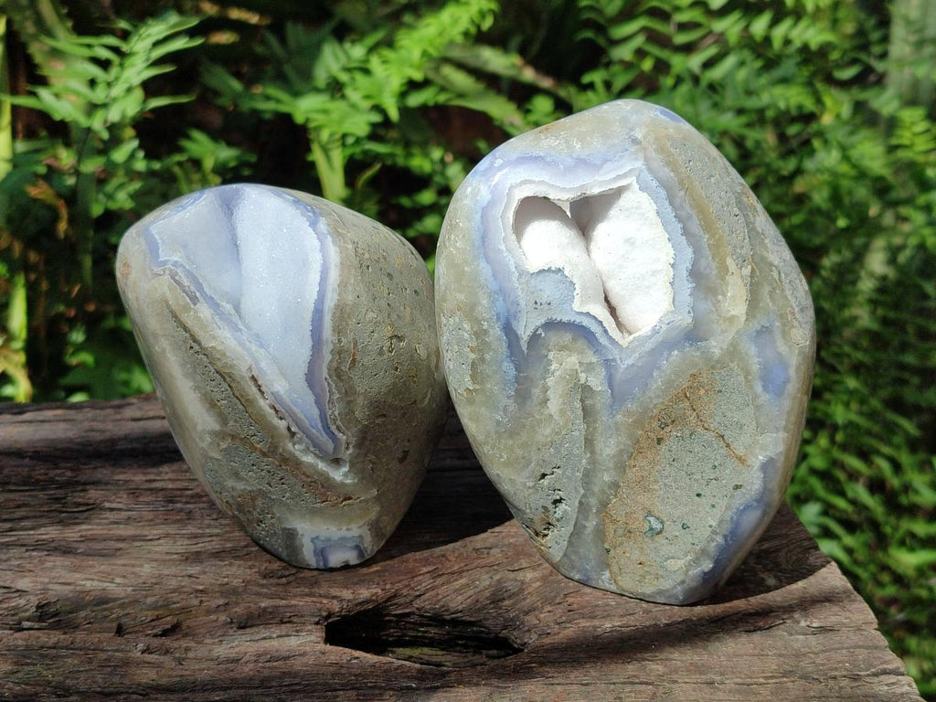 Polished Blue Lace Agate Standing Display Geodes x 2 From Nsanje, Malawi - Toprock Gemstones and Minerals 