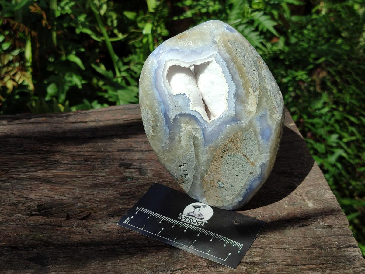 Polished Blue Lace Agate Standing Display Geodes x 2 From Nsanje, Malawi - Toprock Gemstones and Minerals 