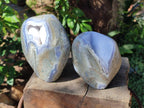 Polished Blue Lace Agate Standing Display Geodes x 2 From Nsanje, Malawi - Toprock Gemstones and Minerals 