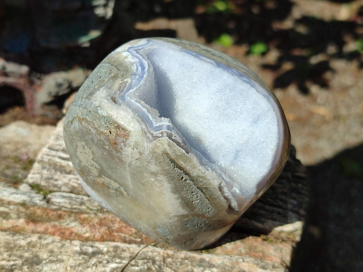 Polished Blue Lace Agate Standing Display Geodes x 2 From Nsanje, Malawi - Toprock Gemstones and Minerals 