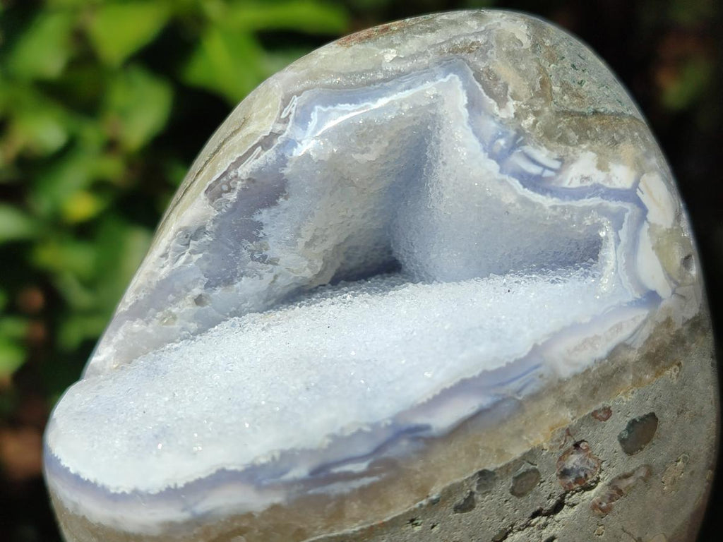Polished Blue Lace Agate Standing Display Geodes x 2 From Nsanje, Malawi - Toprock Gemstones and Minerals 
