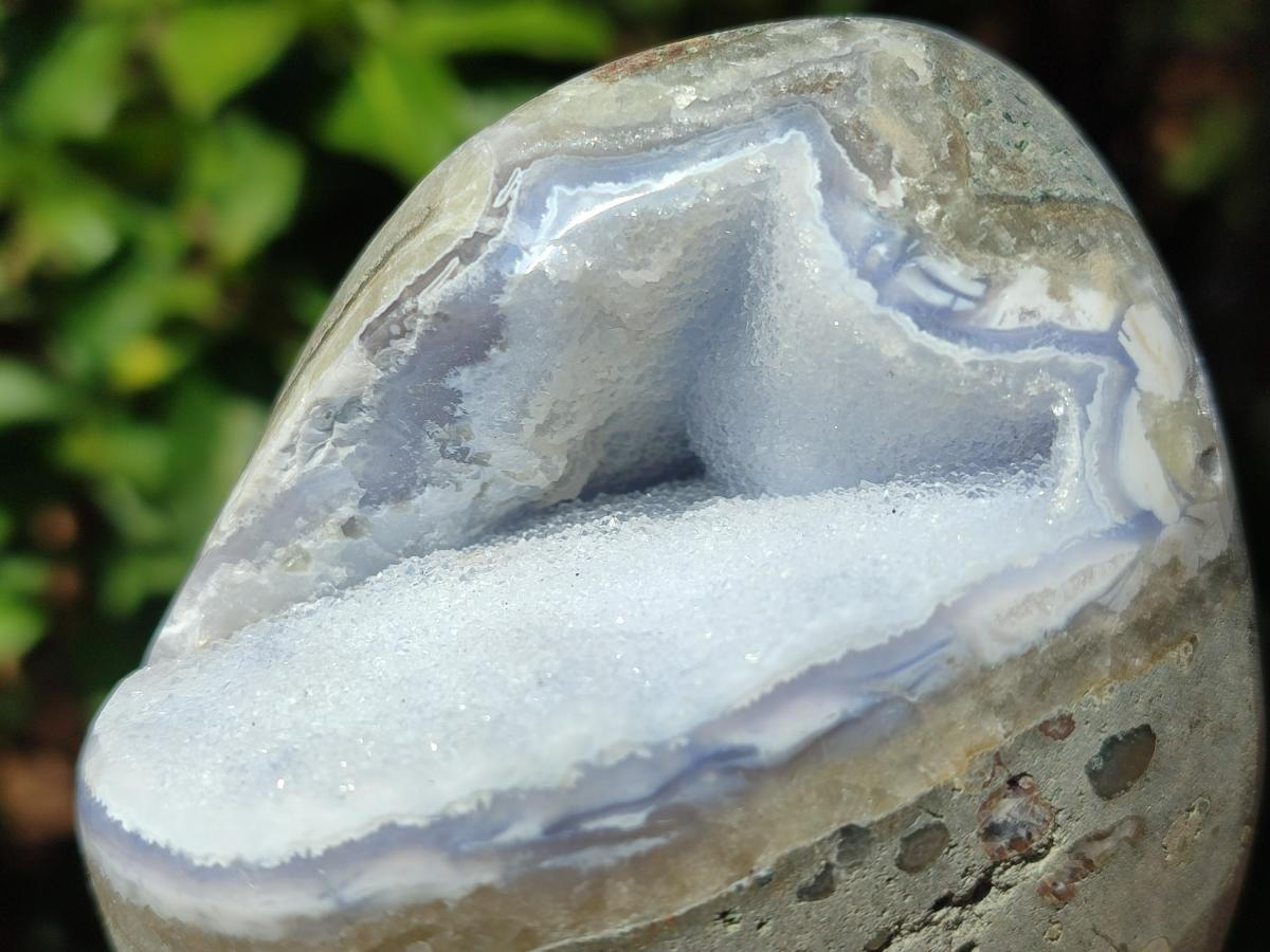 Polished Blue Lace Agate Standing Display Geodes x 2 From Nsanje, Malawi - Toprock Gemstones and Minerals 