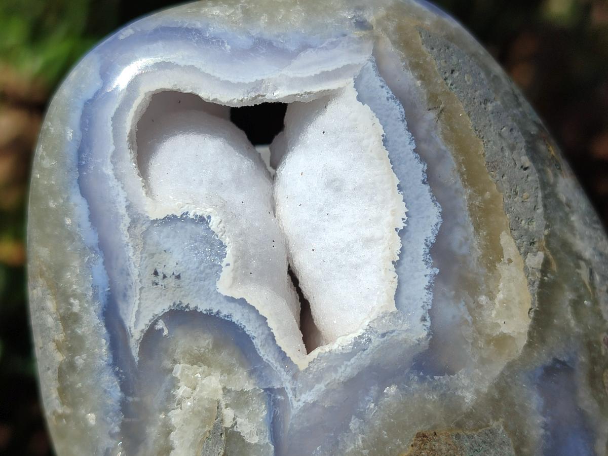 Polished Blue Lace Agate Standing Display Geodes x 2 From Nsanje, Malawi - Toprock Gemstones and Minerals 
