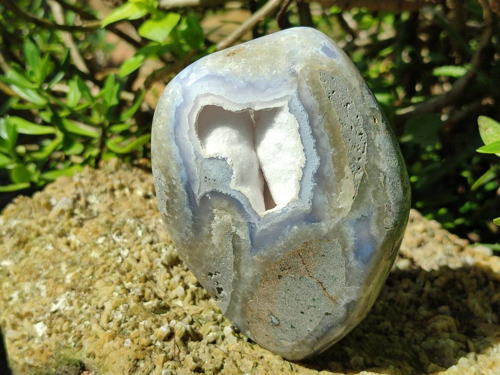 Polished Blue Lace Agate Standing Display Geodes x 2 From Nsanje, Malawi - Toprock Gemstones and Minerals 