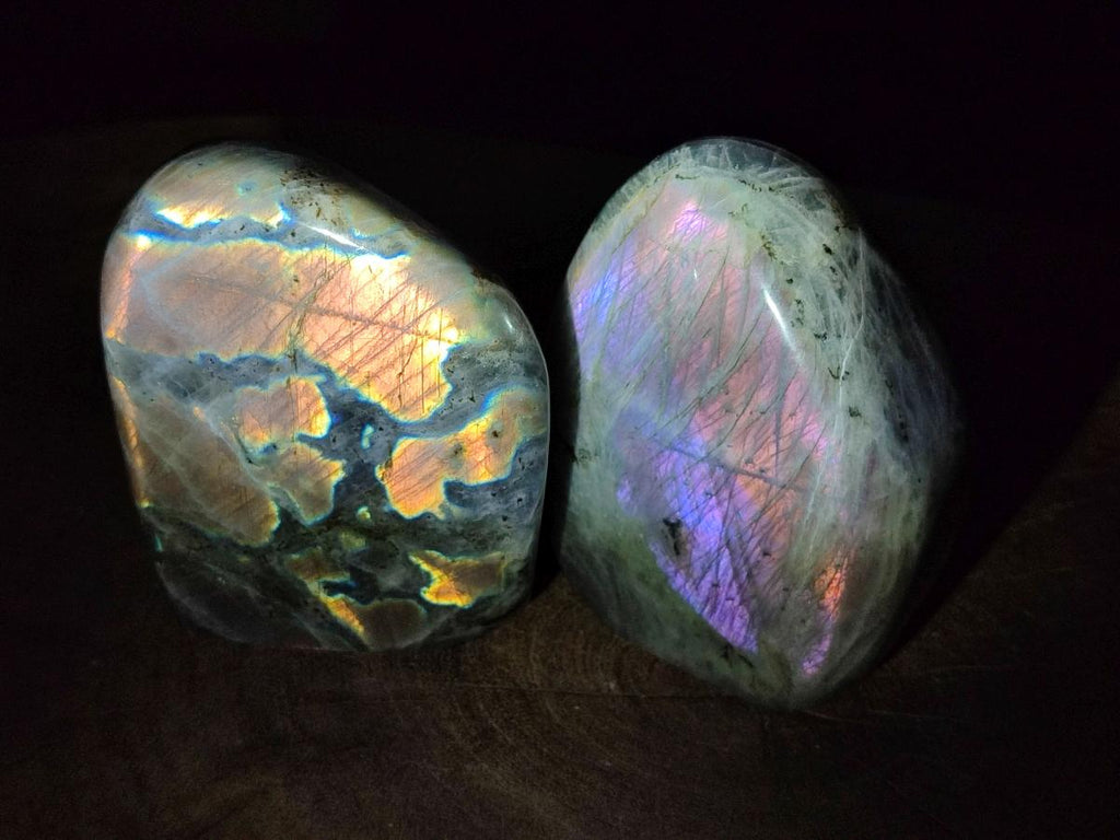 Polished Rare Purple Sunset Flash Labradorite Standing Display Pieces x 2 From Madagascar - Toprock Gemstones and Minerals 