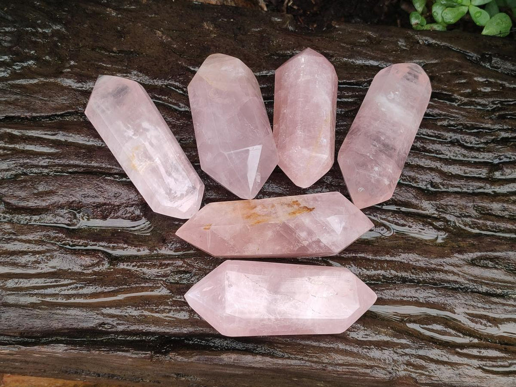 Polished Double Terminated Gemmy Rose Quartz Crystals x 6 From Madagascar - Toprock Gemstones and Minerals 
