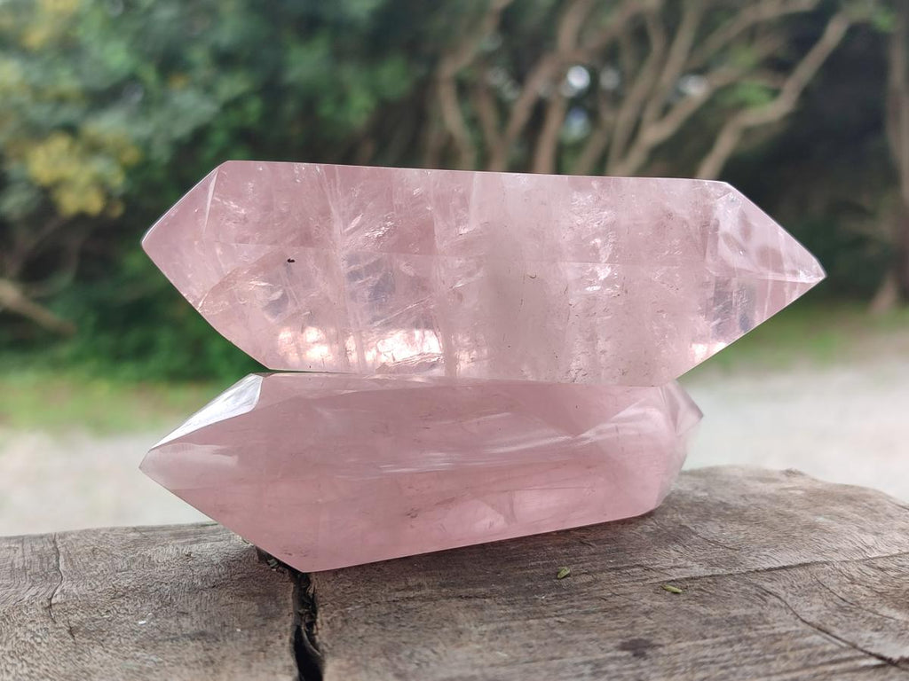 Polished Double Terminated Gemmy Rose Quartz Crystals x 6 From Madagascar - Toprock Gemstones and Minerals 