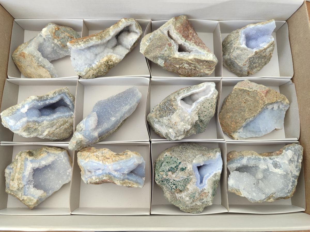 Natural Blue Lace Agate Geode Specimens x 12 From Nsanje, Malawi - Toprock Gemstones and Minerals 