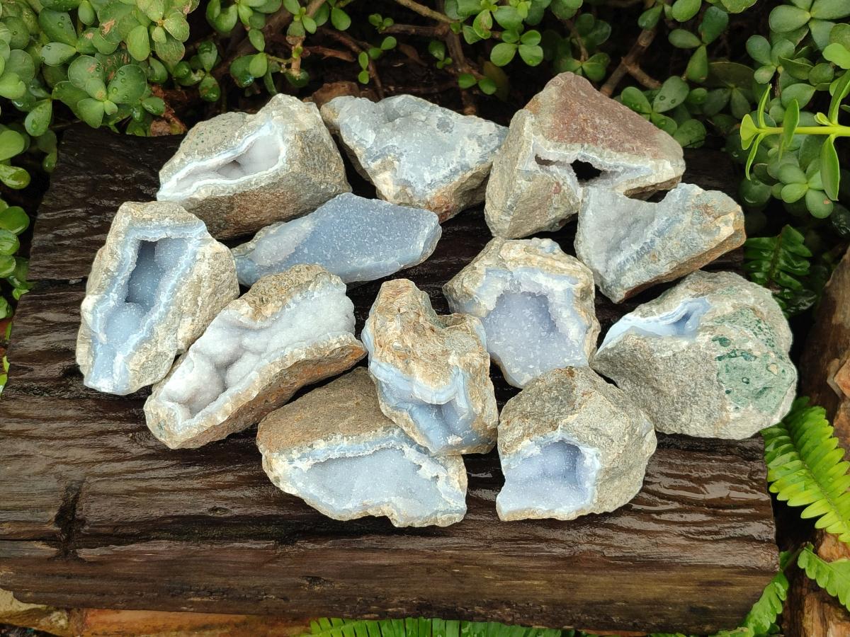 Natural Blue Lace Agate Geode Specimens x 12 From Nsanje, Malawi - Toprock Gemstones and Minerals 