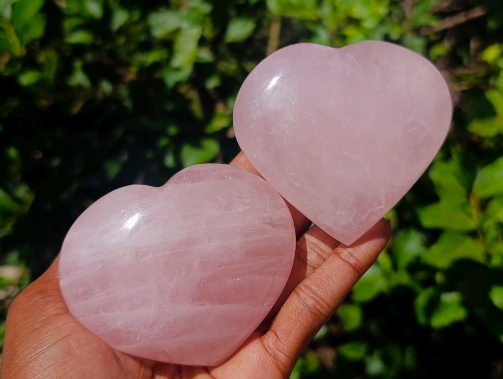 Polished Gemmy Rose Quartz Hearts x 6 From Madagascar - Toprock Gemstones and Minerals 