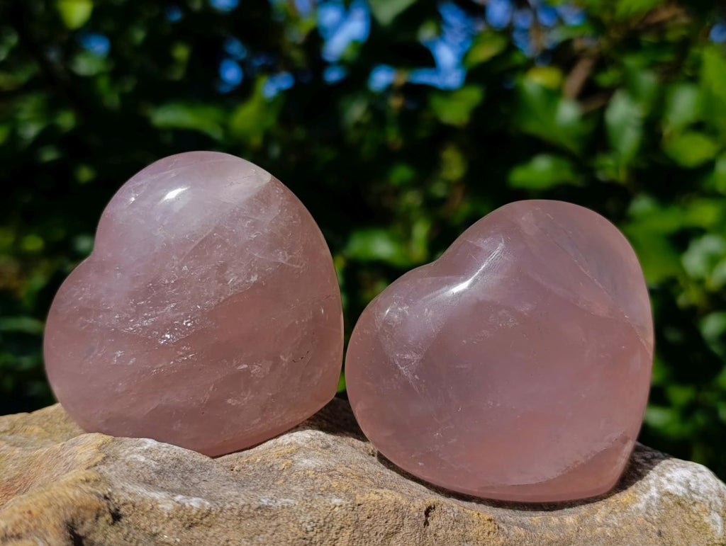 Polished Gemmy Rose Quartz Hearts x 6 From Madagascar - Toprock Gemstones and Minerals 