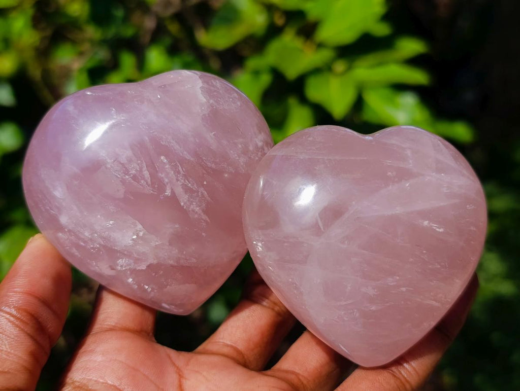 Polished Gemmy Rose Quartz Hearts x 6 From Madagascar - Toprock Gemstones and Minerals 