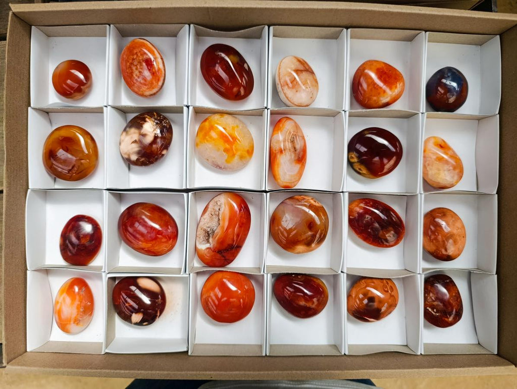 Polished Carnelian Agate Gemstone Galets x 24 From Madagascar - Toprock Gemstones and Minerals 