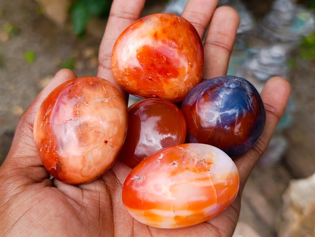 Polished Carnelian Agate Gemstone Galets x 24 From Madagascar - Toprock Gemstones and Minerals 