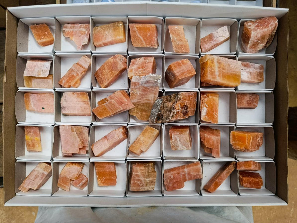 Natural Rhombohedral Sunset Orange Calcite Specimens x 39 From Spitzkop, Namibia - Toprock Gemstones and Minerals 
