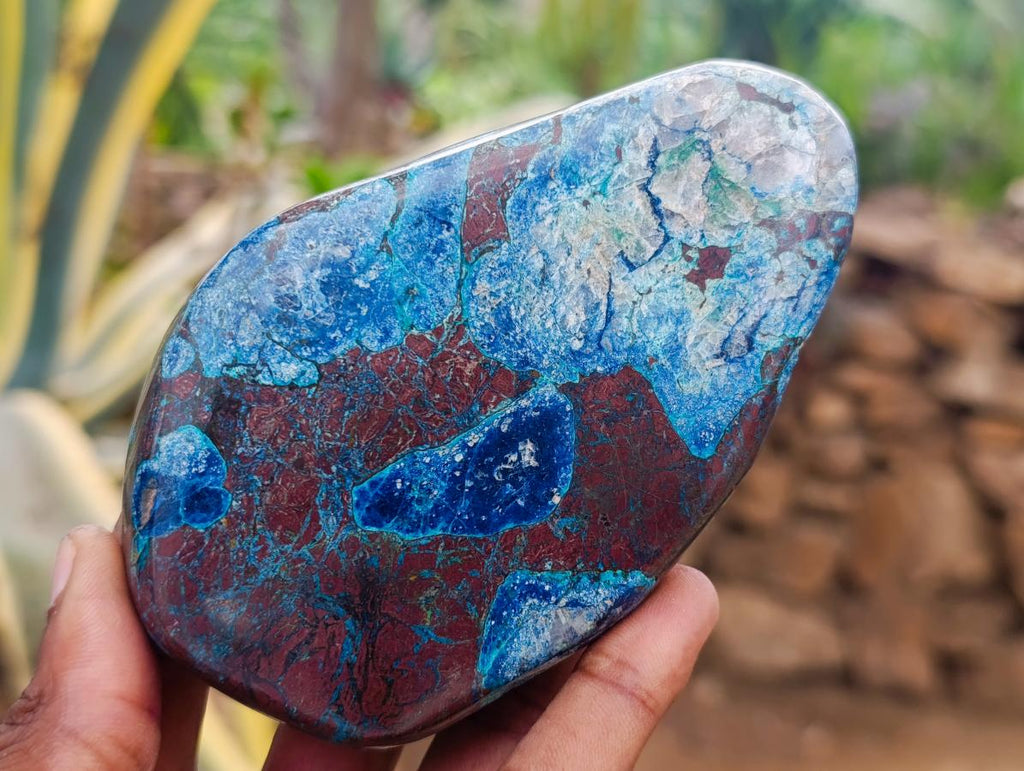 Polished Shattuckite, Malachite and Azurite Free Forms x 3 From Kaokoveld, Namibia - Toprock Gemstones and Minerals 