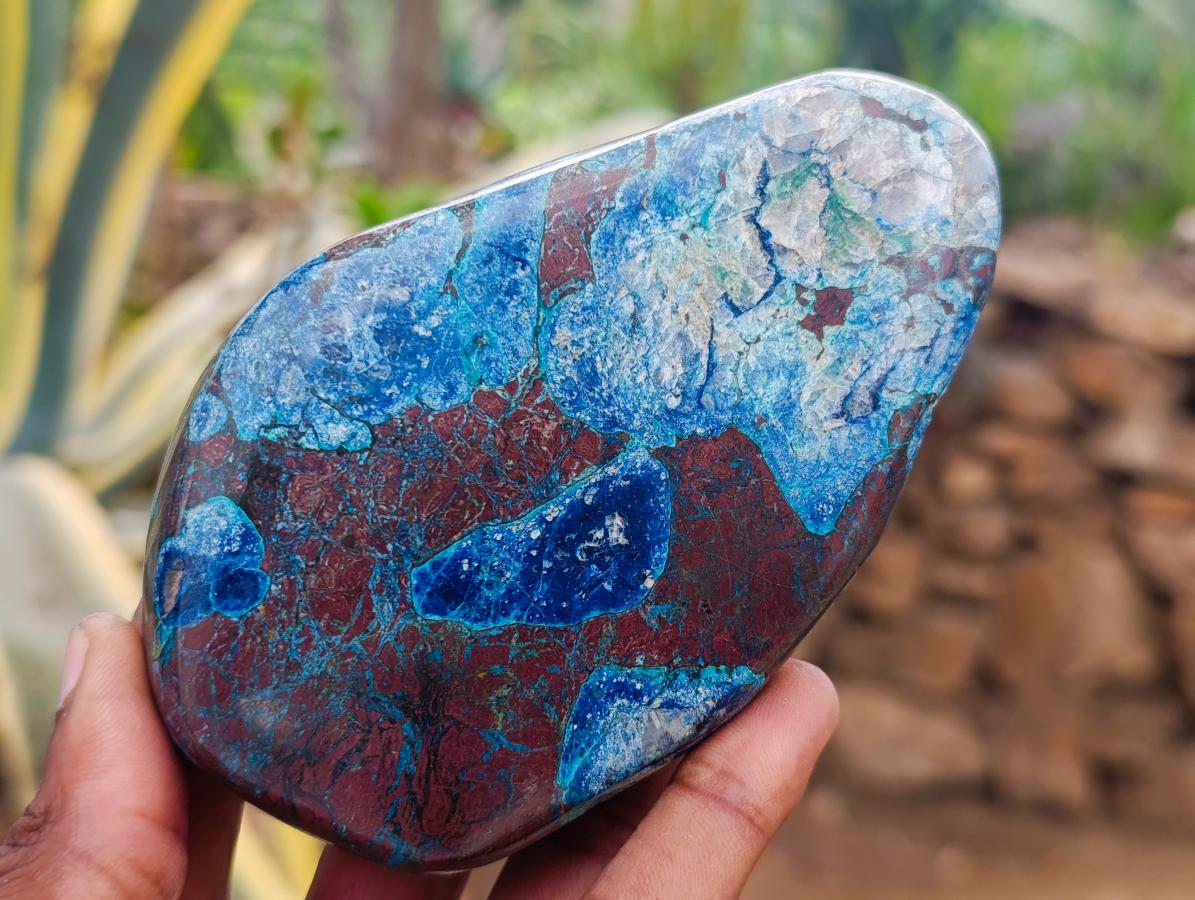Polished Shattuckite, Malachite and Azurite Free Forms x 3 From Kaokoveld, Namibia - Toprock Gemstones and Minerals 