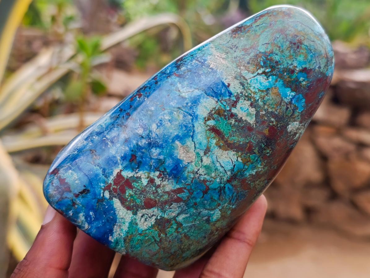 Polished Shattuckite, Malachite and Azurite Free Forms x 3 From Kaokoveld, Namibia - Toprock Gemstones and Minerals 