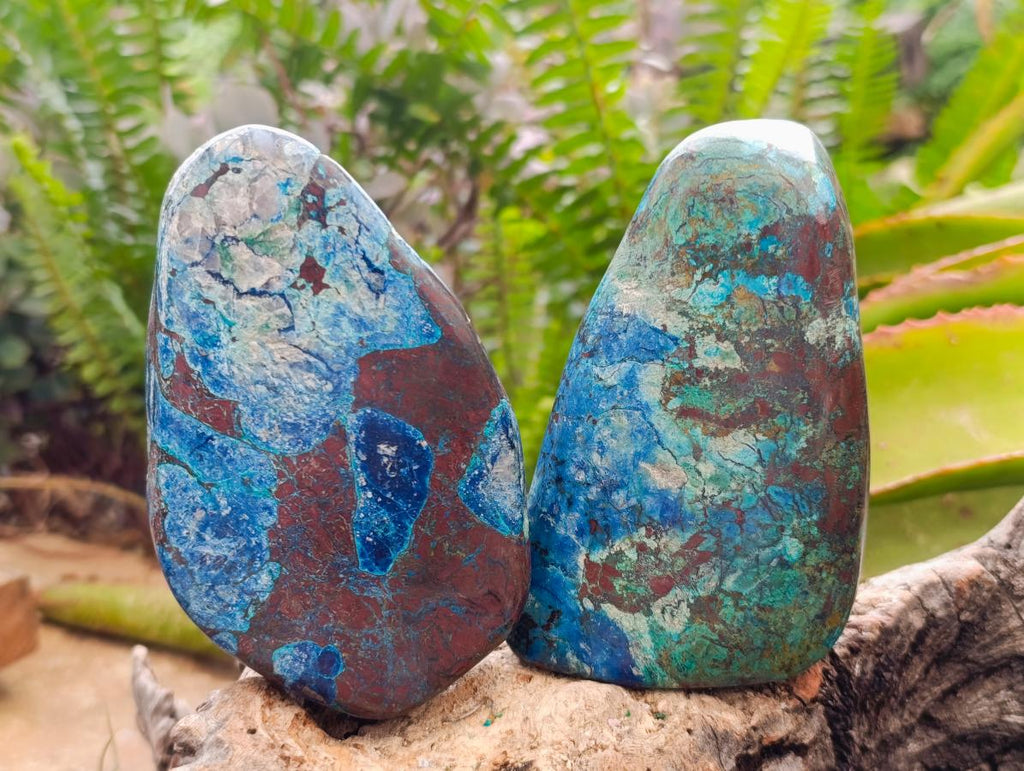 Polished Shattuckite, Malachite and Azurite Free Forms x 3 From Kaokoveld, Namibia - Toprock Gemstones and Minerals 