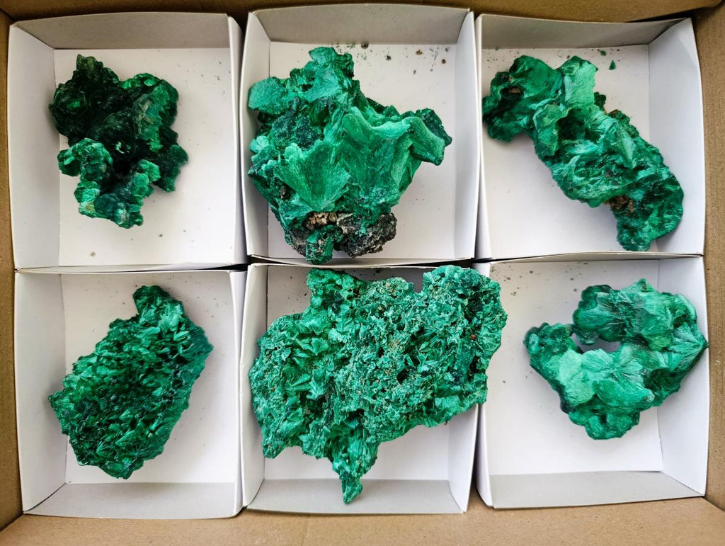 Natural Silky Malachite Specimens x 6 From Kasompe, Congo - Toprock Gemstones and Minerals 
