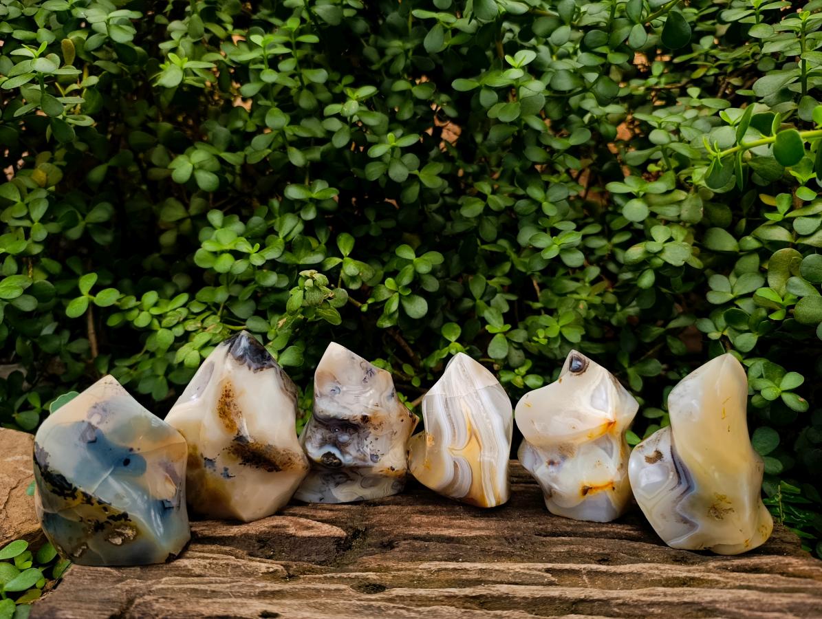 Polished Banded Agate Flames x 6 From Madagascar - Toprock Gemstones and Minerals 
