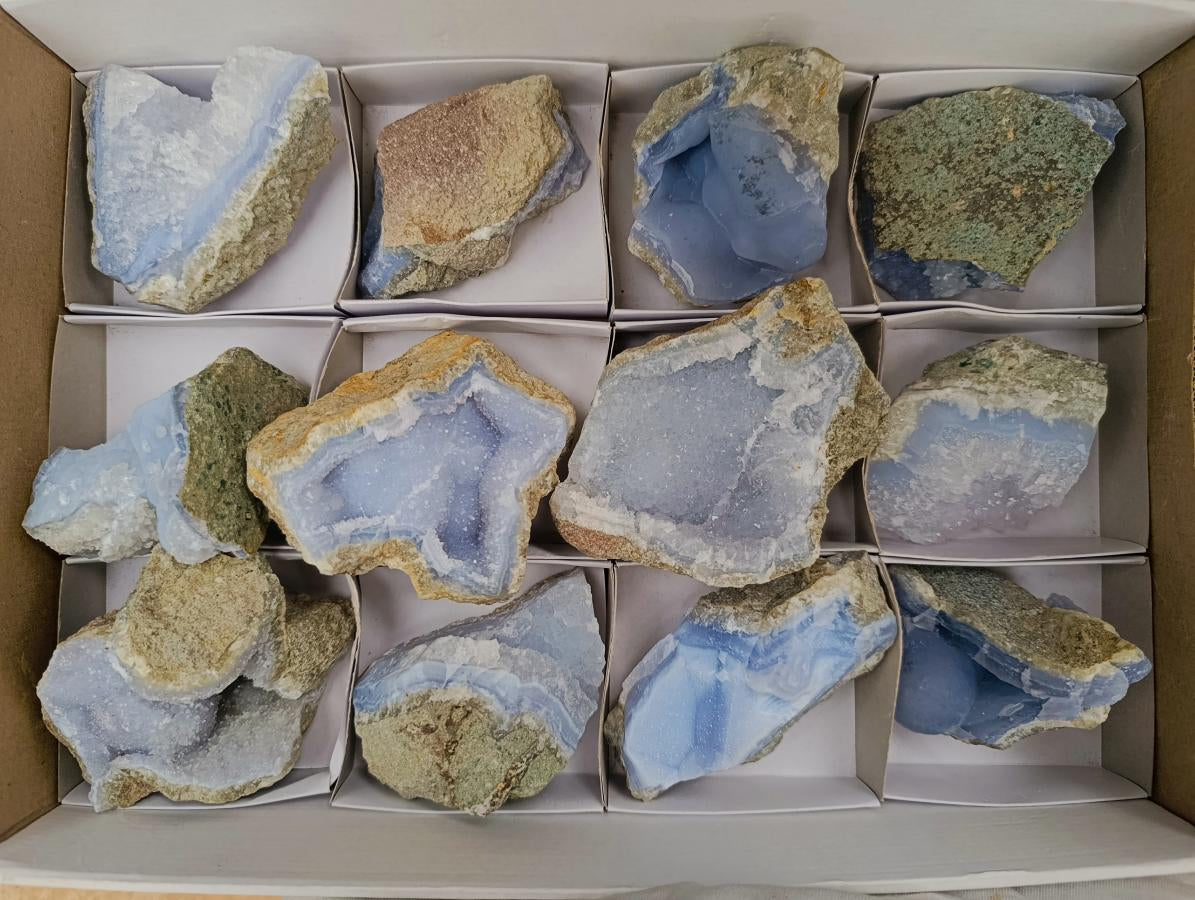 Natural Blue Lace Agate Geode Specimens x 12 From Nsanje, Malawi - Toprock Gemstones and Minerals 