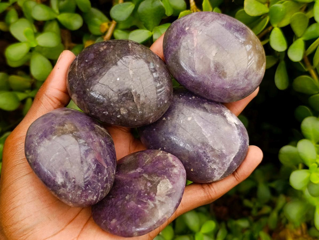 Polished Lepidolite with Pink Rubellite Palm Stones x 24 From Ambatondrazaka, Madagascar - Toprock Gemstones and Minerals 