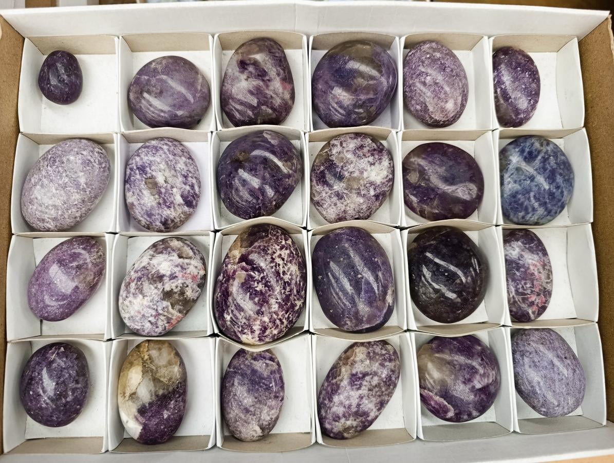 Polished Lepidolite with Pink Rubellite Palm Stones x 24 From Ambatondrazaka, Madagascar - Toprock Gemstones and Minerals 