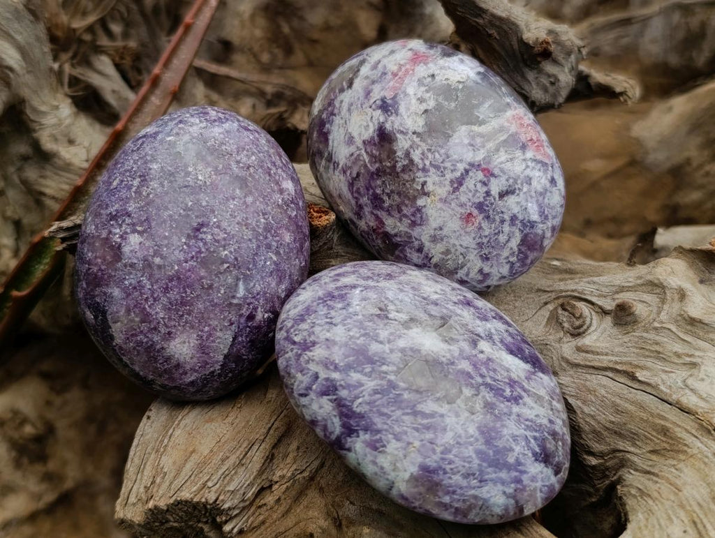 Polished Lepidolite with Pink Rubellite Palm Stones x 24 From Ambatondrazaka, Madagascar - Toprock Gemstones and Minerals 