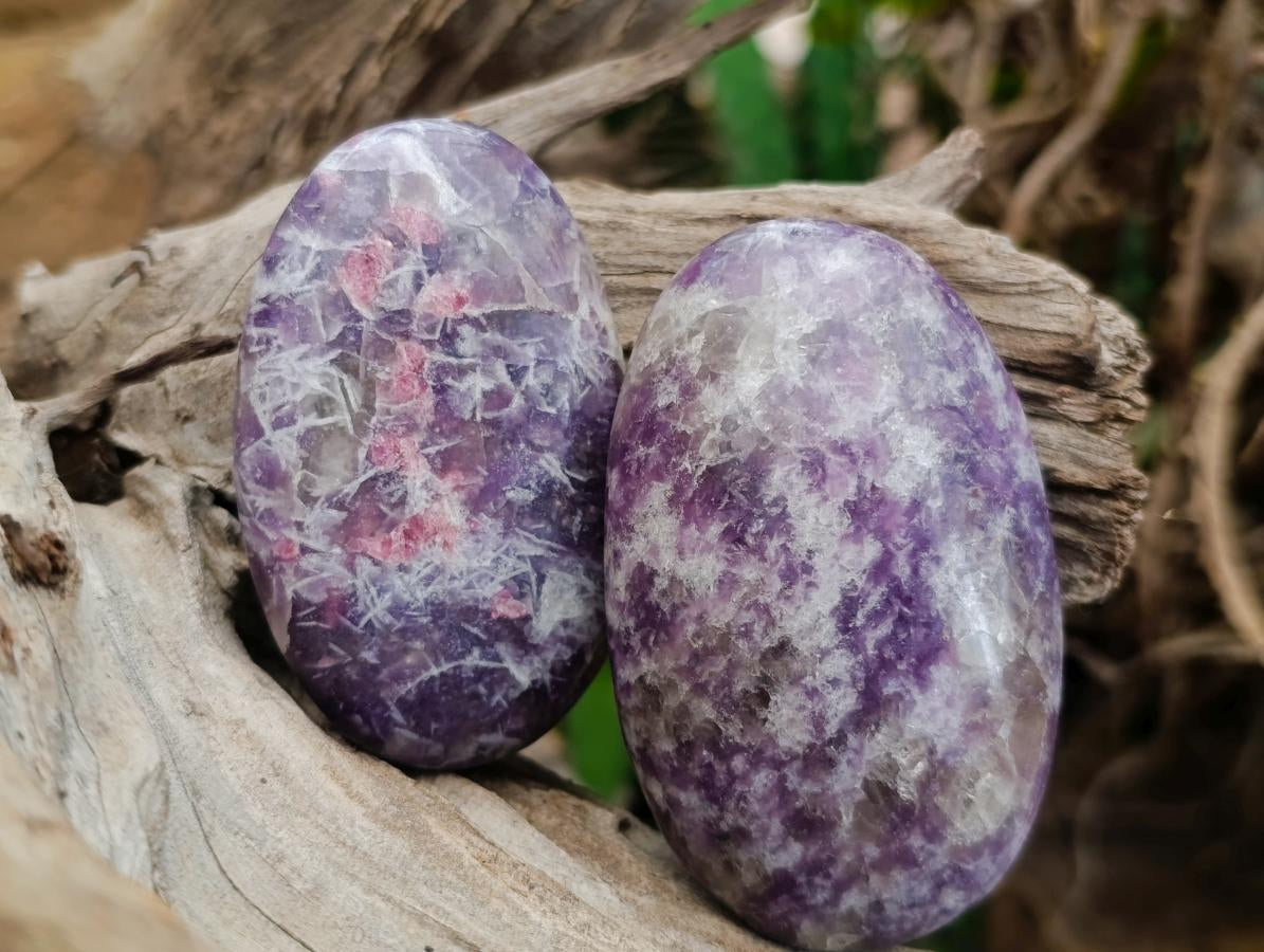 Polished Lepidolite with Pink Rubellite Palm Stones x 24 From Ambatondrazaka, Madagascar - Toprock Gemstones and Minerals 