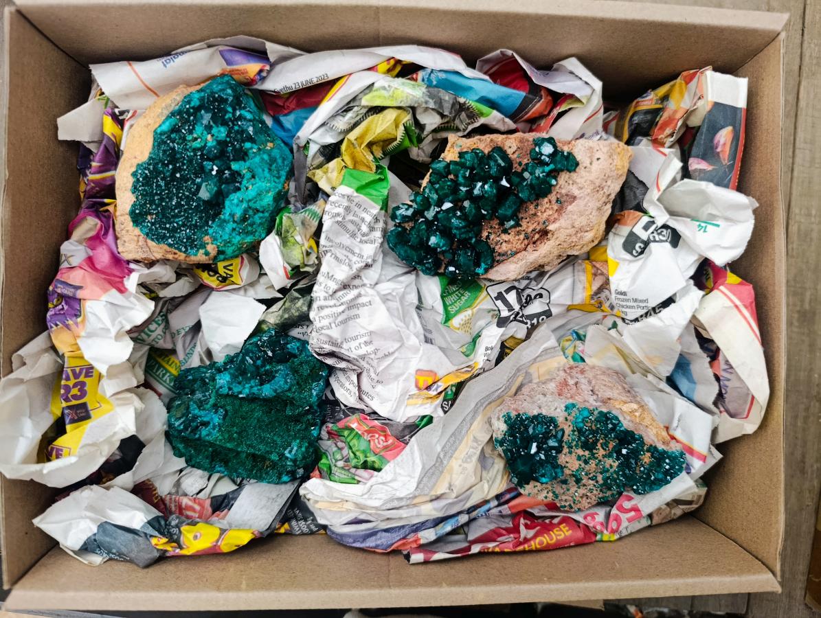 Natural Dioptase on Dolomite Specimens with Malachite x 4 From Likasi, Congo - Toprock Gemstones and Minerals 