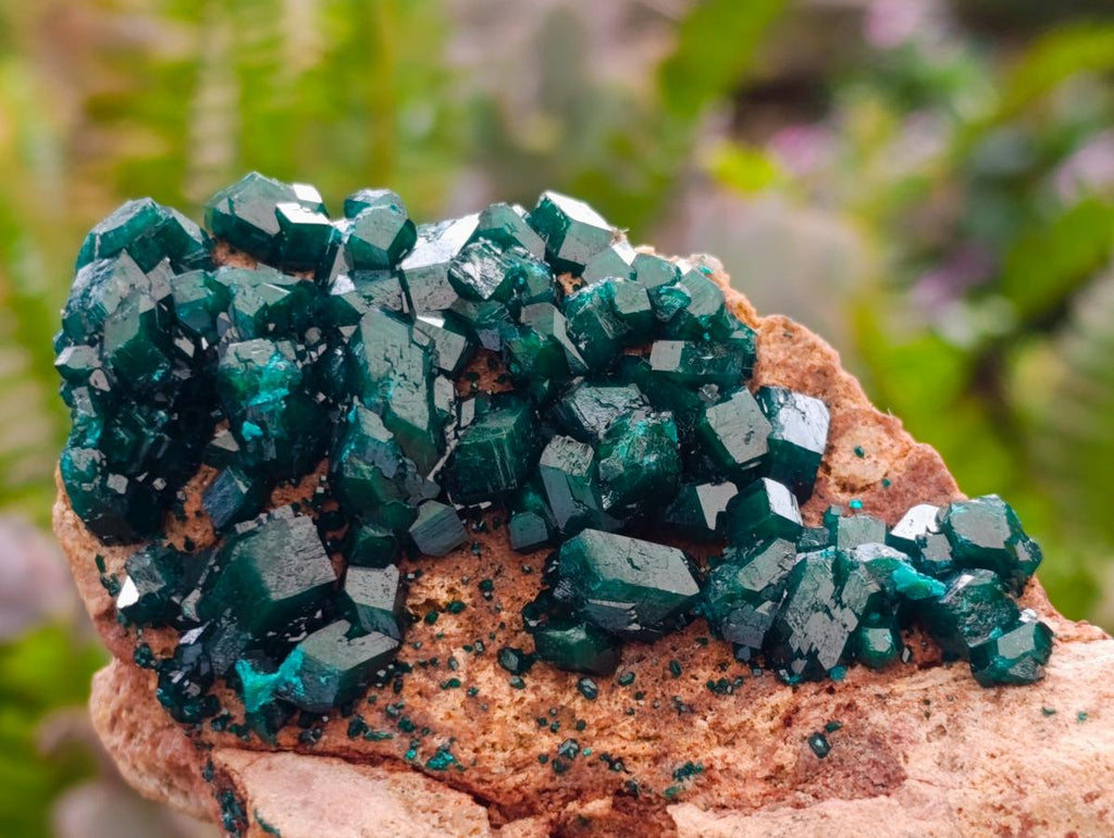 Natural Dioptase on Dolomite Specimens with Malachite x 4 From Likasi, Congo - Toprock Gemstones and Minerals 