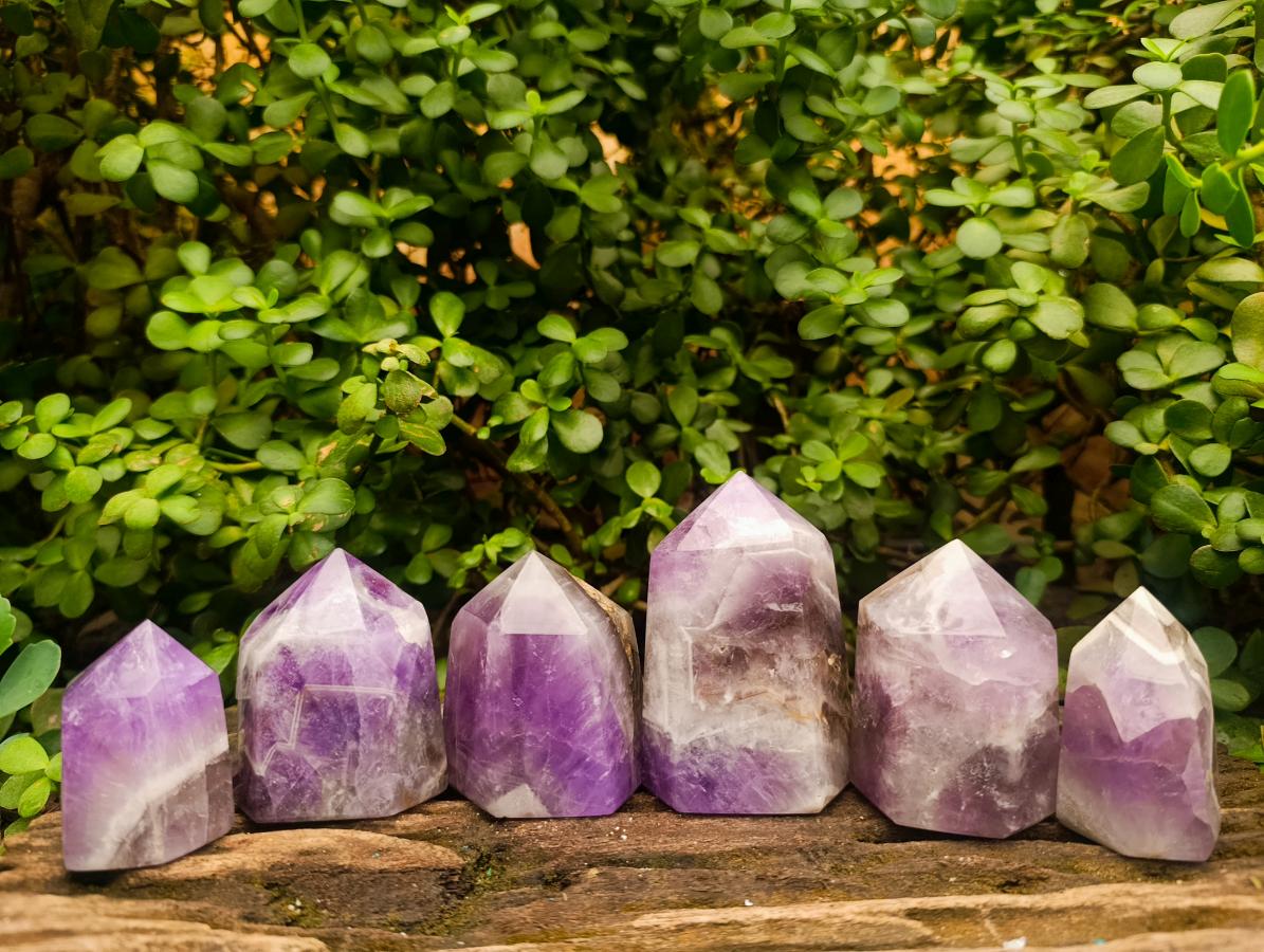 Polished Chevron Amethyst Crystals x 6 From Madagascar - Toprock Gemstones and Minerals 
