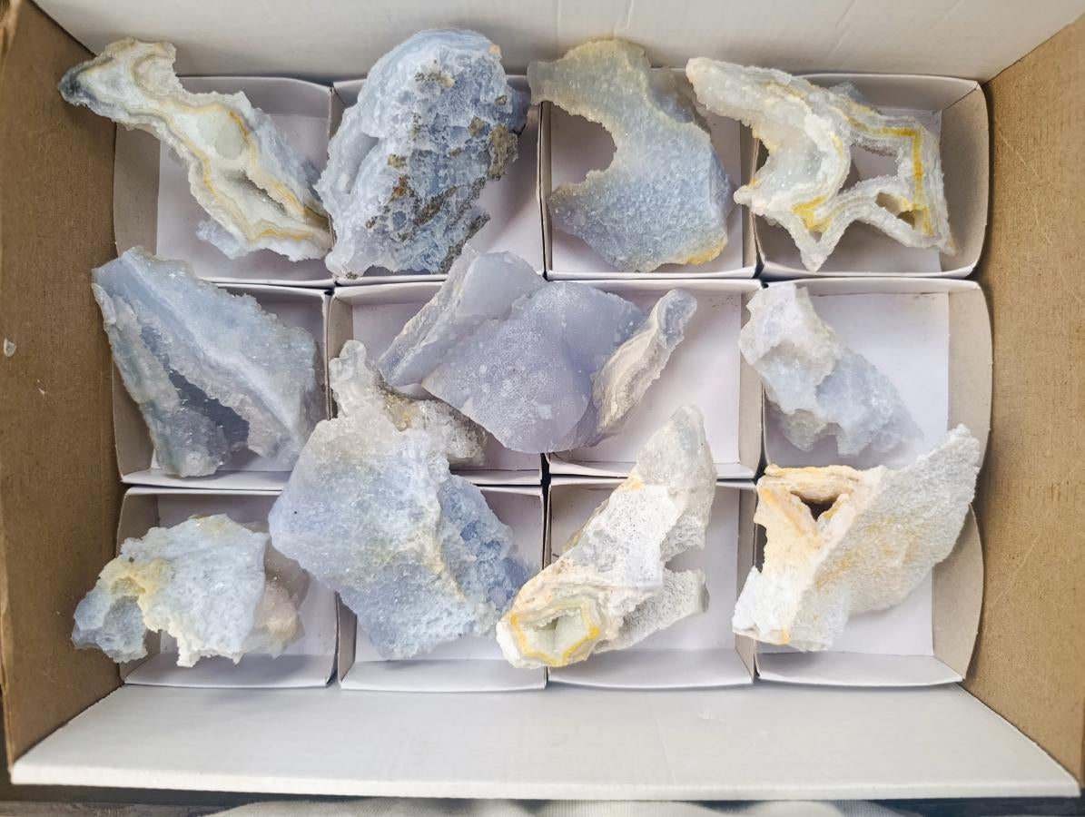 Natural Etched Blue Chalcedony Geodes x 12 From Nsanje, Malawi - Toprock Gemstones and Minerals 
