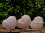 Polished Gemmy Girasol Rose Quartz Hearts x 3 From Madagascar - Toprock Gemstones and Minerals 