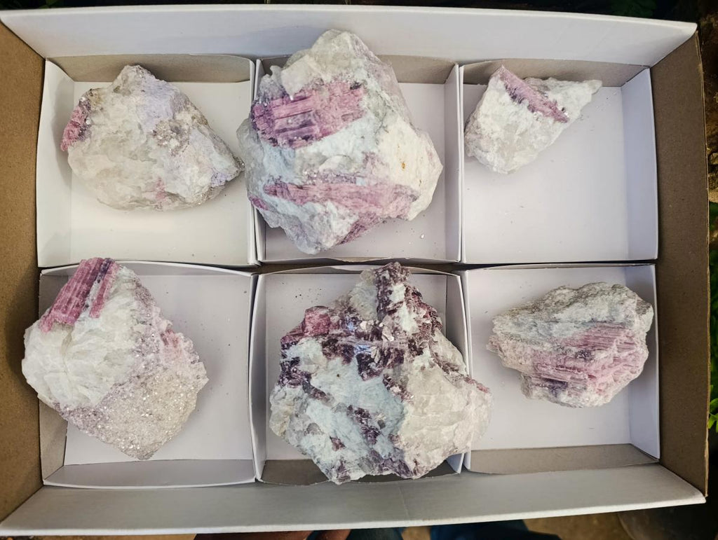 Natural Pink Rubellite Tourmaline Specimens x 6 From Karibib, Namibia - Toprock Gemstones and Minerals 