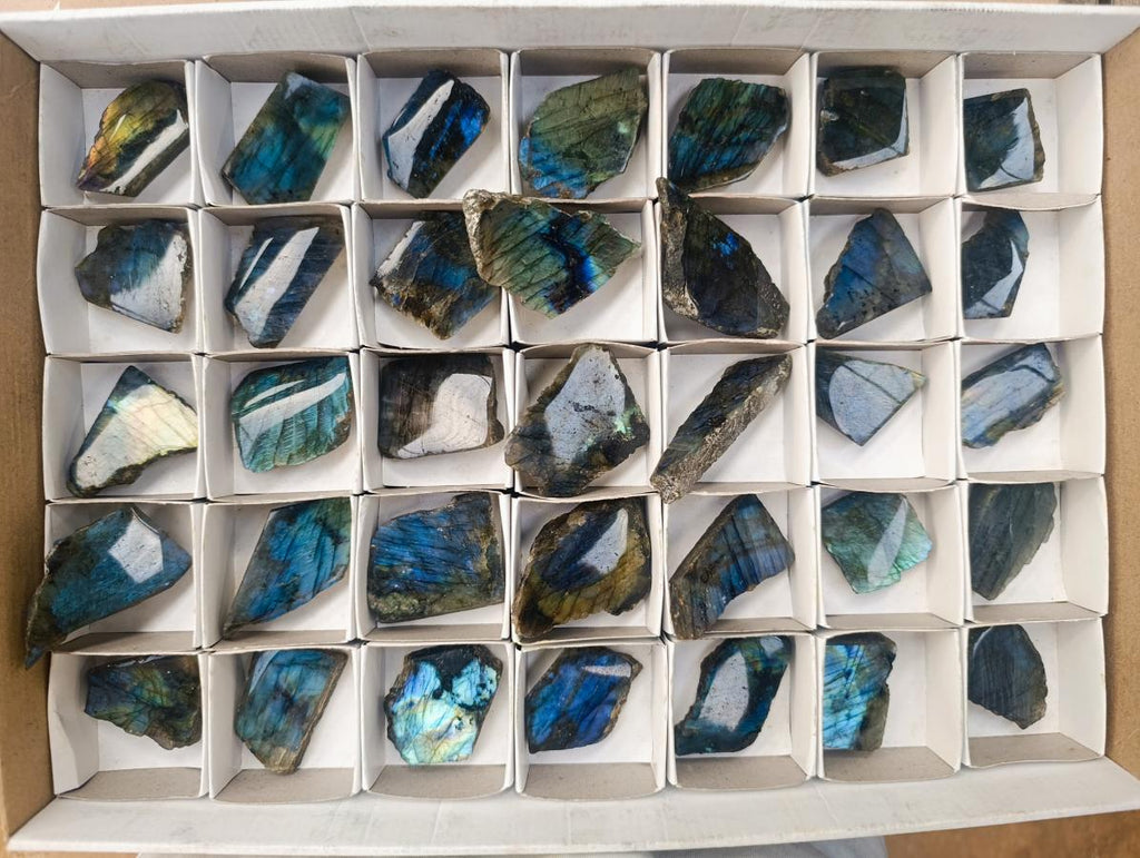 Polished One Side Labradorite Slices x 35 From Madagascar - Toprock Gemstones and Minerals 