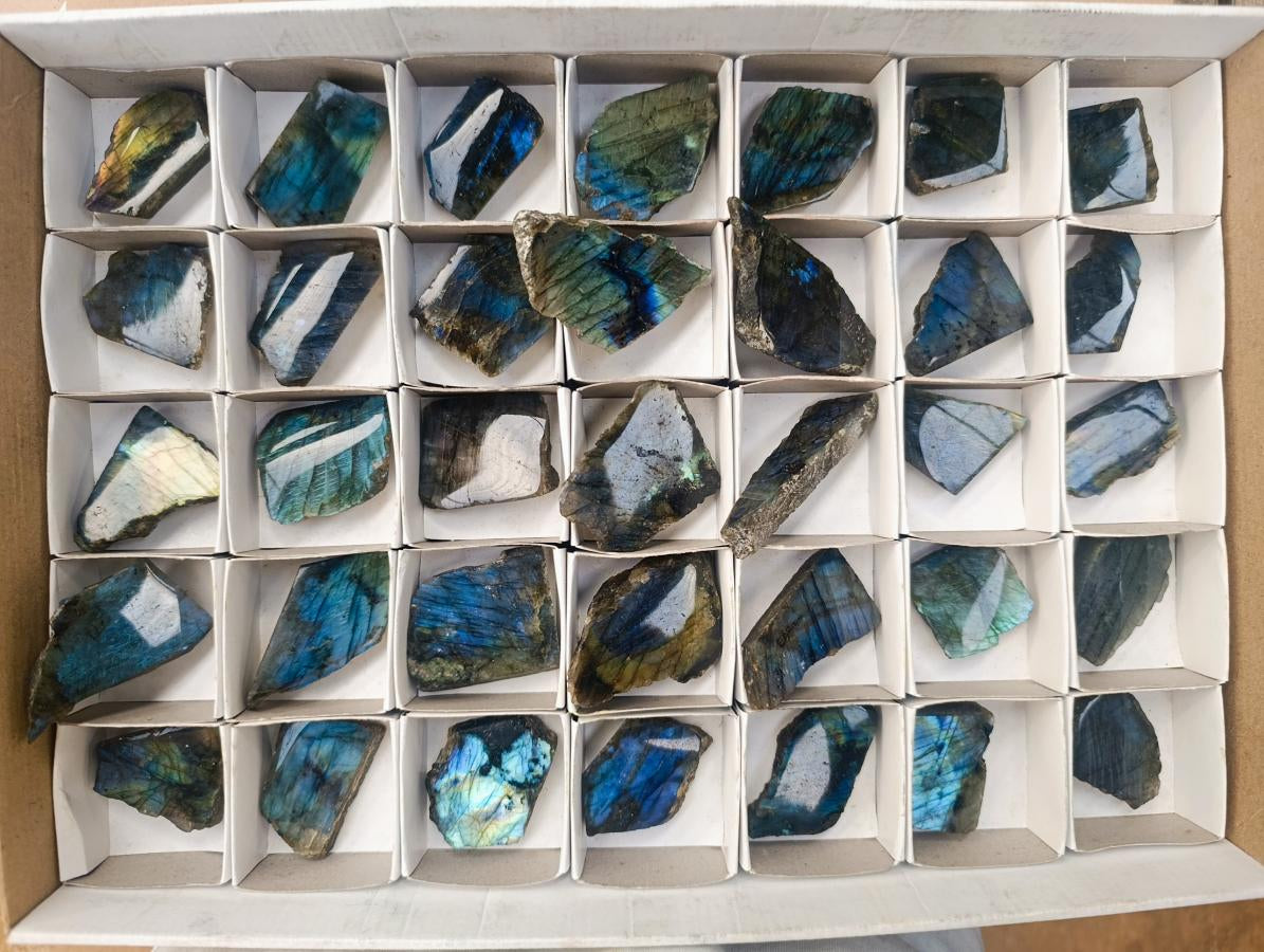 Polished One Side Labradorite Slices x 35 From Madagascar - Toprock Gemstones and Minerals 