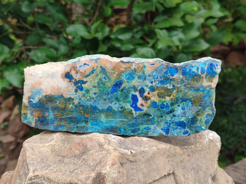 Polished Shattuckite with Chrysocolla and Malachite Slices x 3 From Koakoveld, Namibia - Toprock Gemstones and Minerals 