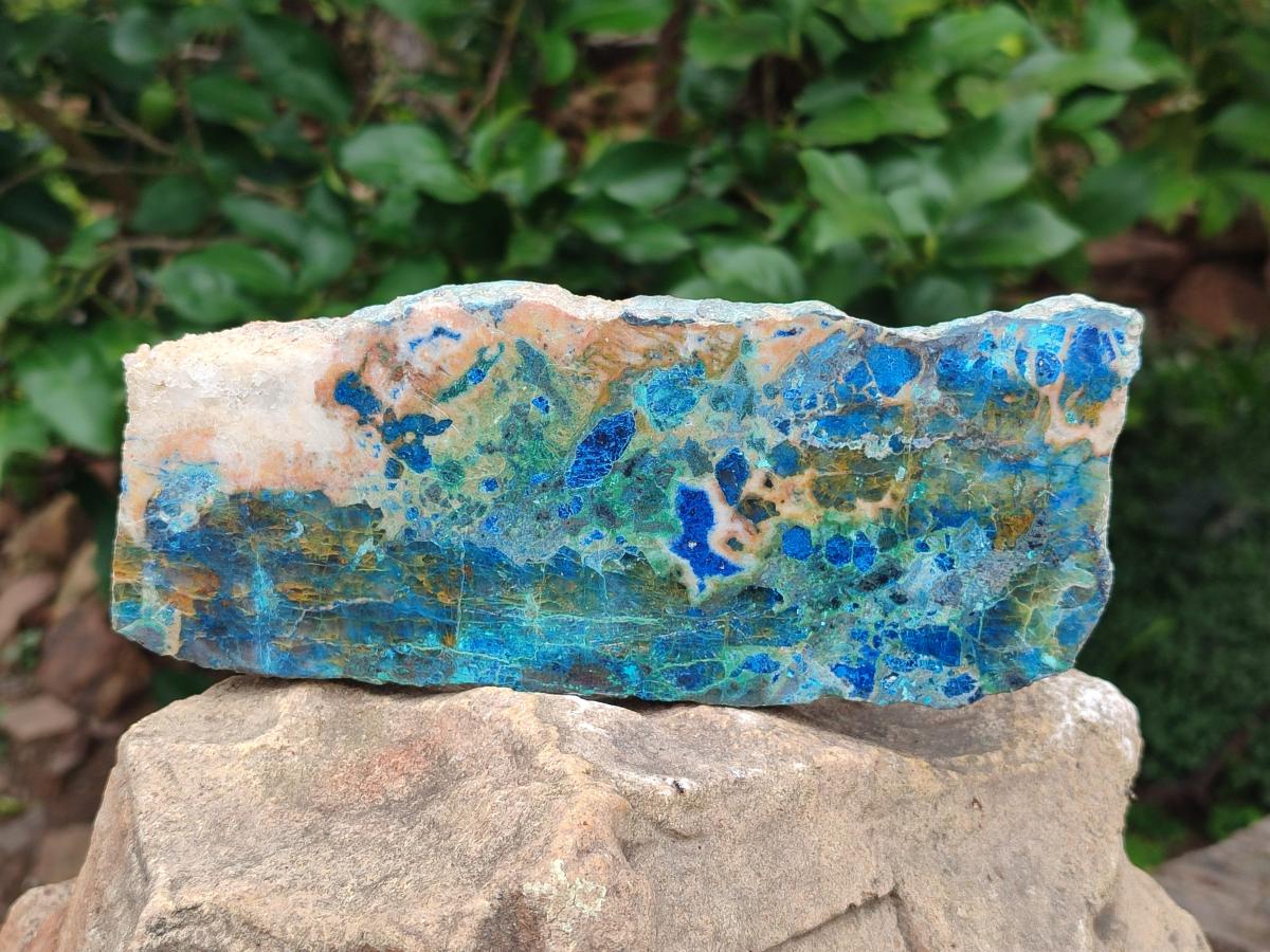 Polished Shattuckite with Chrysocolla and Malachite Slices x 3 From Koakoveld, Namibia - Toprock Gemstones and Minerals 