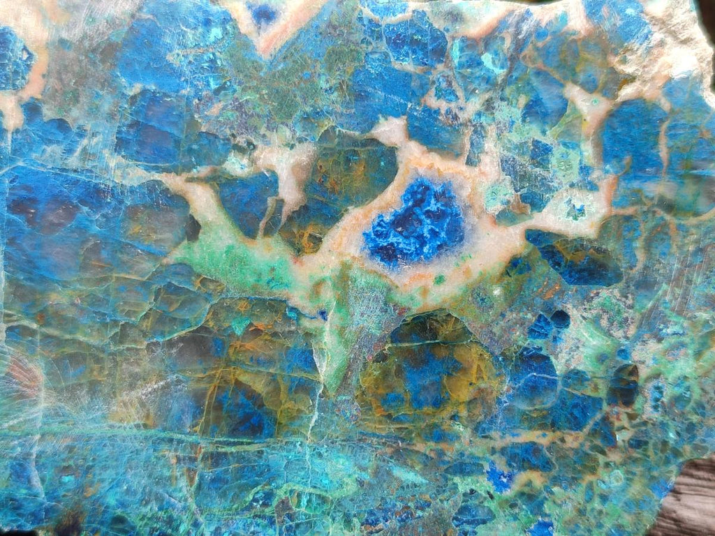 Polished Shattuckite with Chrysocolla and Malachite Slices x 3 From Koakoveld, Namibia - Toprock Gemstones and Minerals 
