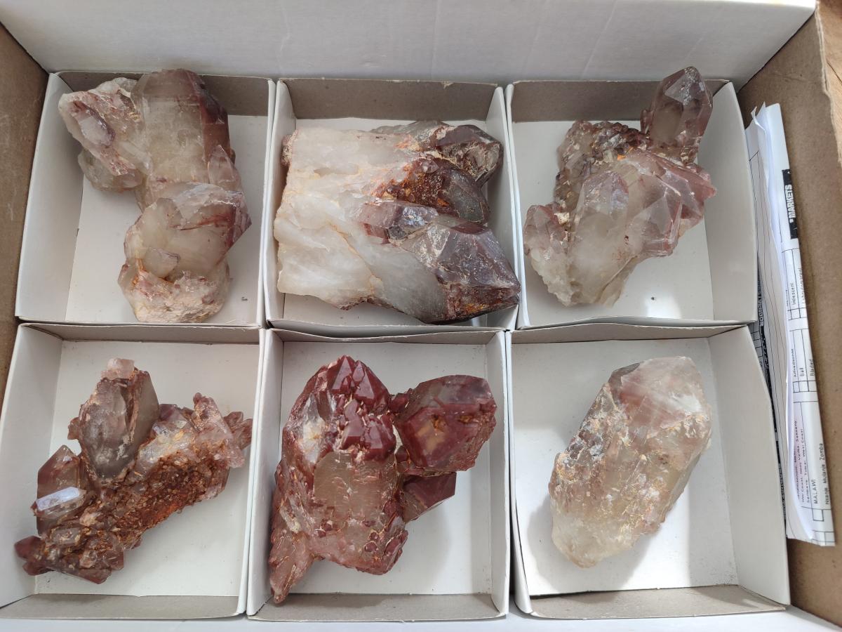 Natural Red Hematoid Quartz Crystals and Clusters x 6 From Karoi, Zimbabwe - Toprock Gemstones and Minerals 