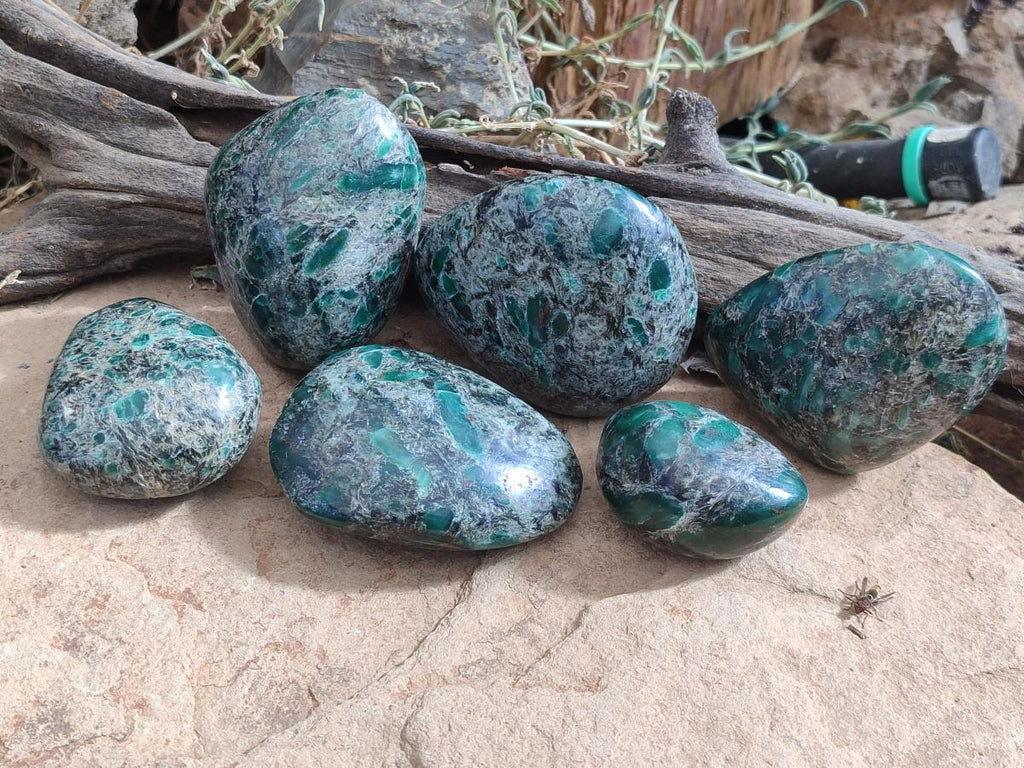 Polished Emerald Mica 'Mutokolite' Free Forms x 6 From Mutoko, Zimbabwe - Toprock Gemstones and Minerals 