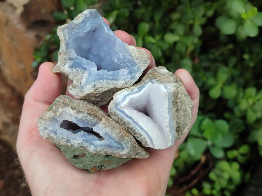 Natural Blue Lace Agate Geode Specimens x 24 From Nsanje, Malawi - Toprock Gemstones and Minerals 
